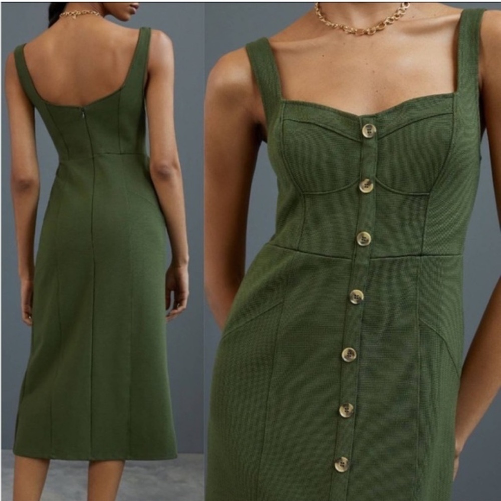 Anthropologie Maeve Moss Green Corset Dress - Picture 2 of 11